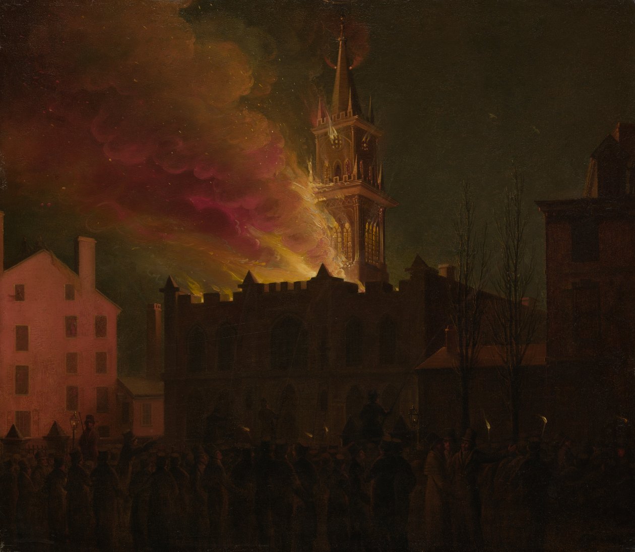 Brand i Masonic Hall, Chestnut Street, Philadelphia, Pennsylvania, 1819 af Samuel Jones