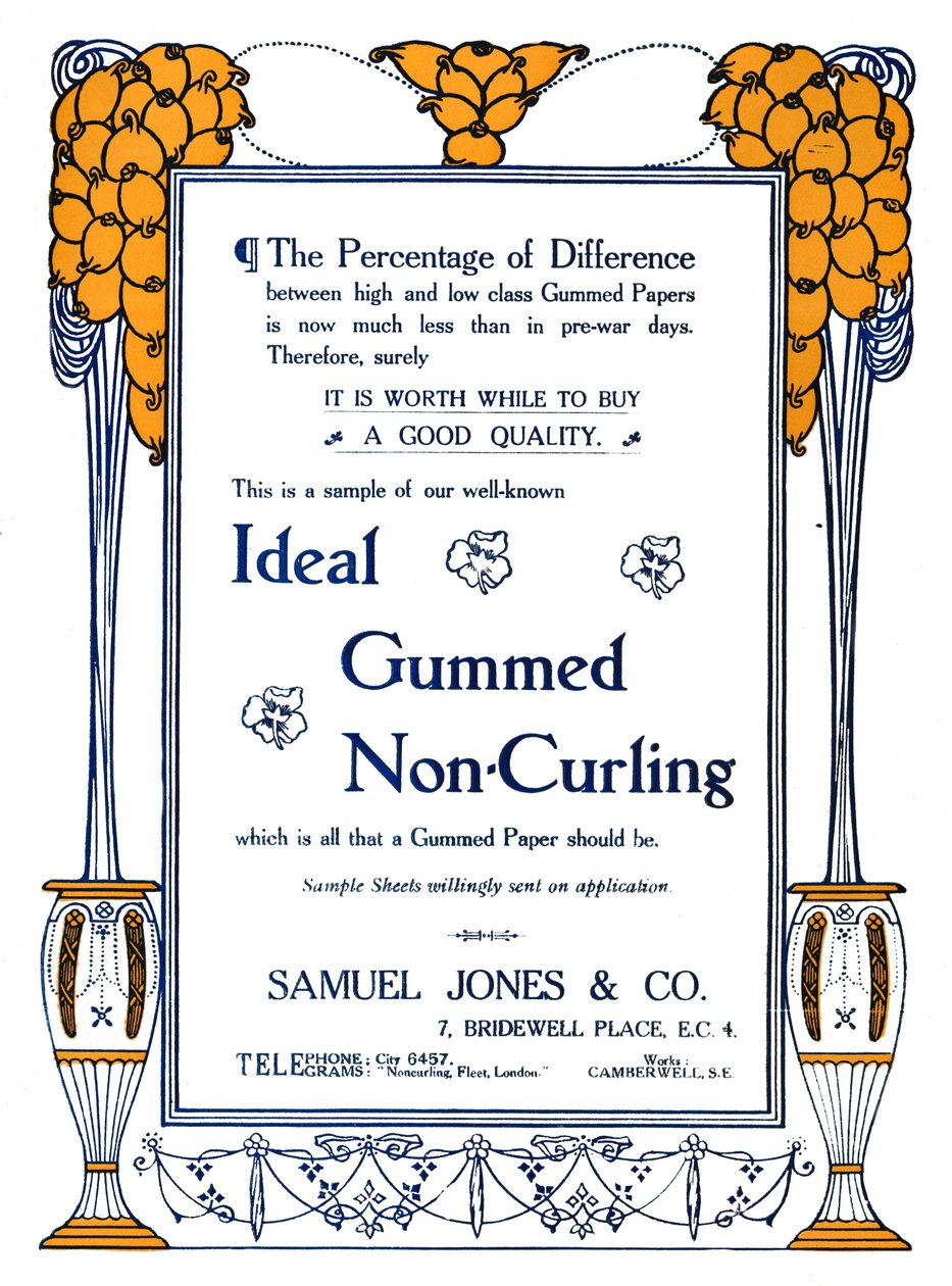 Samuel Jones & Co. - Ideel Gummed Non-Curling Annonce, 1919 af Samuel Jones