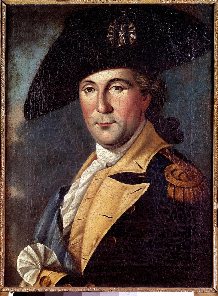 Portræt af George Washington (1732-1789) repræsentant i kostume Portræt af George Washington (1732-1789) repræsentant i almindelig kostume, med tørklæde af den øverstkommanderende for den kontinentale hær - Maleri af Samuel King (1748-1819) af Samuel King