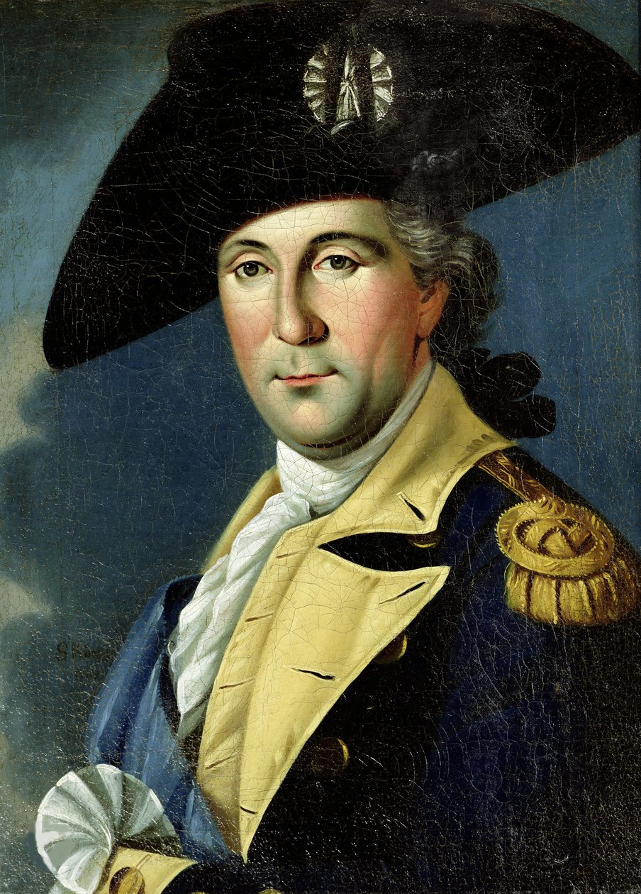 Portræt af George Washington i uniformen af en amerikansk general, mellem 1775 og 1780. af Samuel King