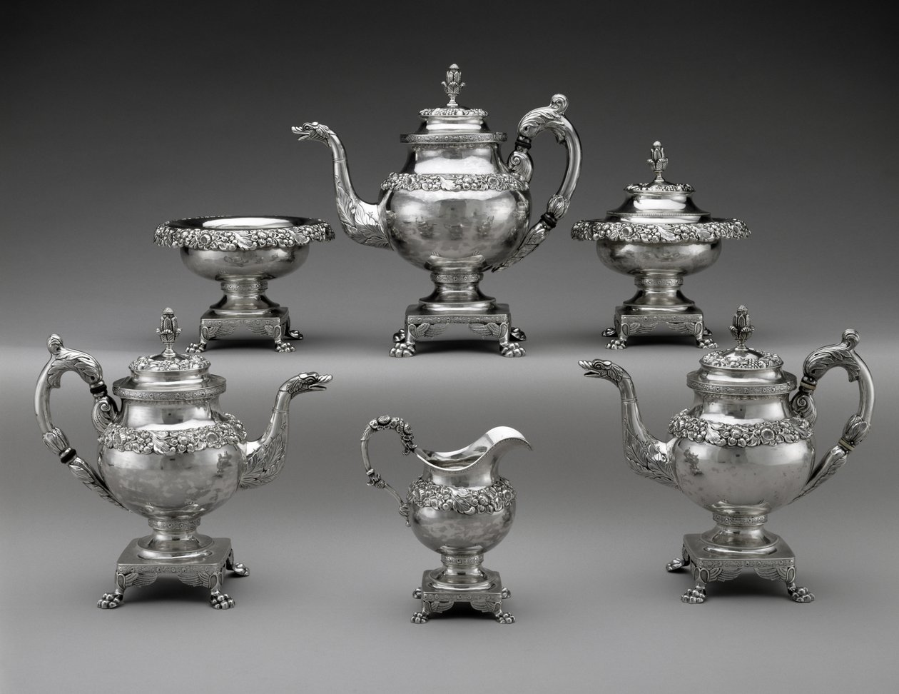 Te- og kaffeservice, ca. 1824-1829 (sølv) af Samuel Kirk