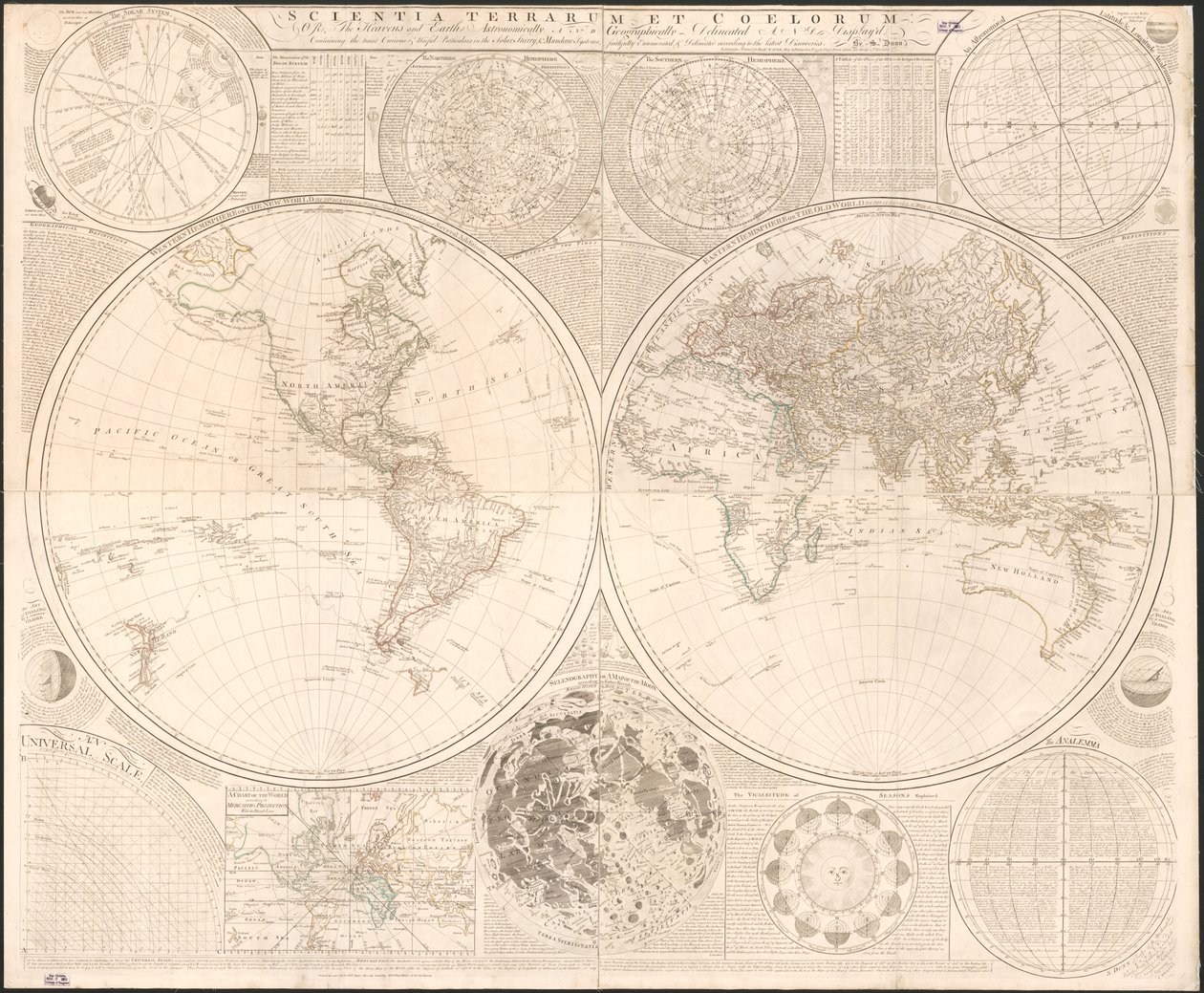 Scientia terrarum et coelorum: eller, himlen og jorden astronomisk og geografisk afgrænset og vist: indeholdende de mest kuriøse og nyttige detaljer i solstjerne- og jordiske systemer, trofast opregnet og afgrænset i henhold til t. af Samuel; Kitchin Dunn