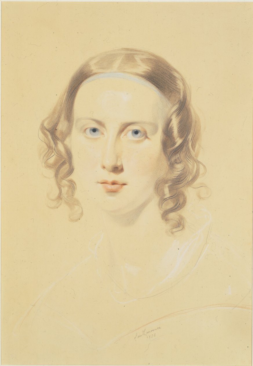 Tidligt portræt af Catherine Dickens, 1838 (kridt, farveblyant og blyant på papir) af Samuel Laurence