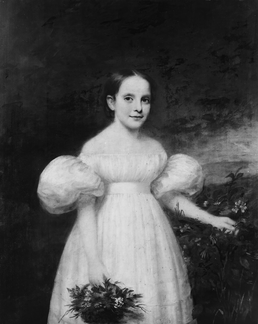 Portræt af en pige med blomster, ca. 1835. af Samuel Lovett Waldo