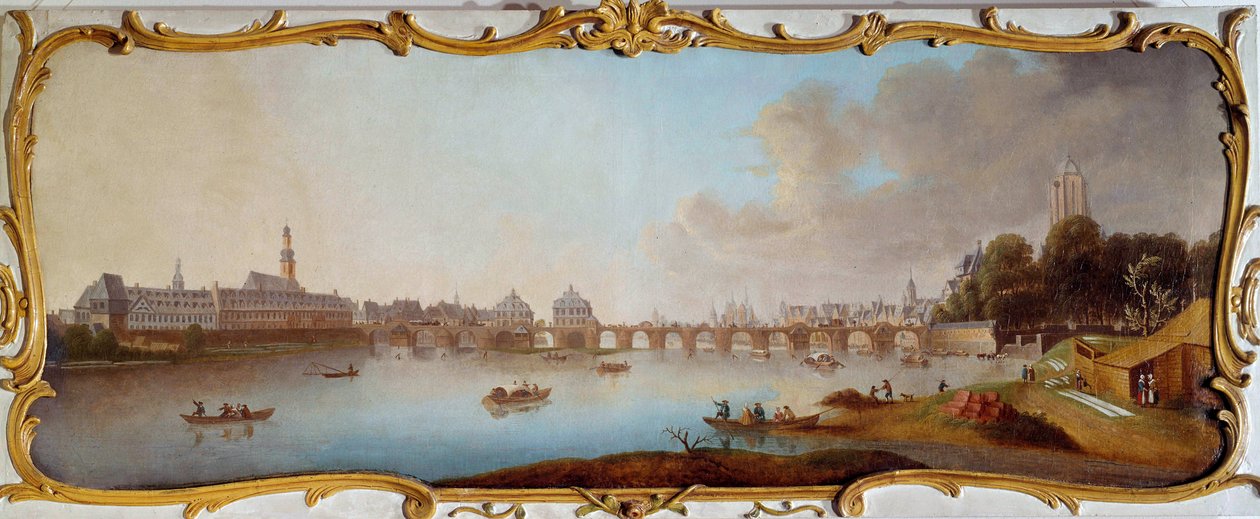 Udsigt over Frankfurt City Panorama fra Frankfurt am Main i Tyskland. Maleri af Samuel Mund (1724-1794) Frankfurt fra det 18. århundrede, historisk museum af Samuel Mund