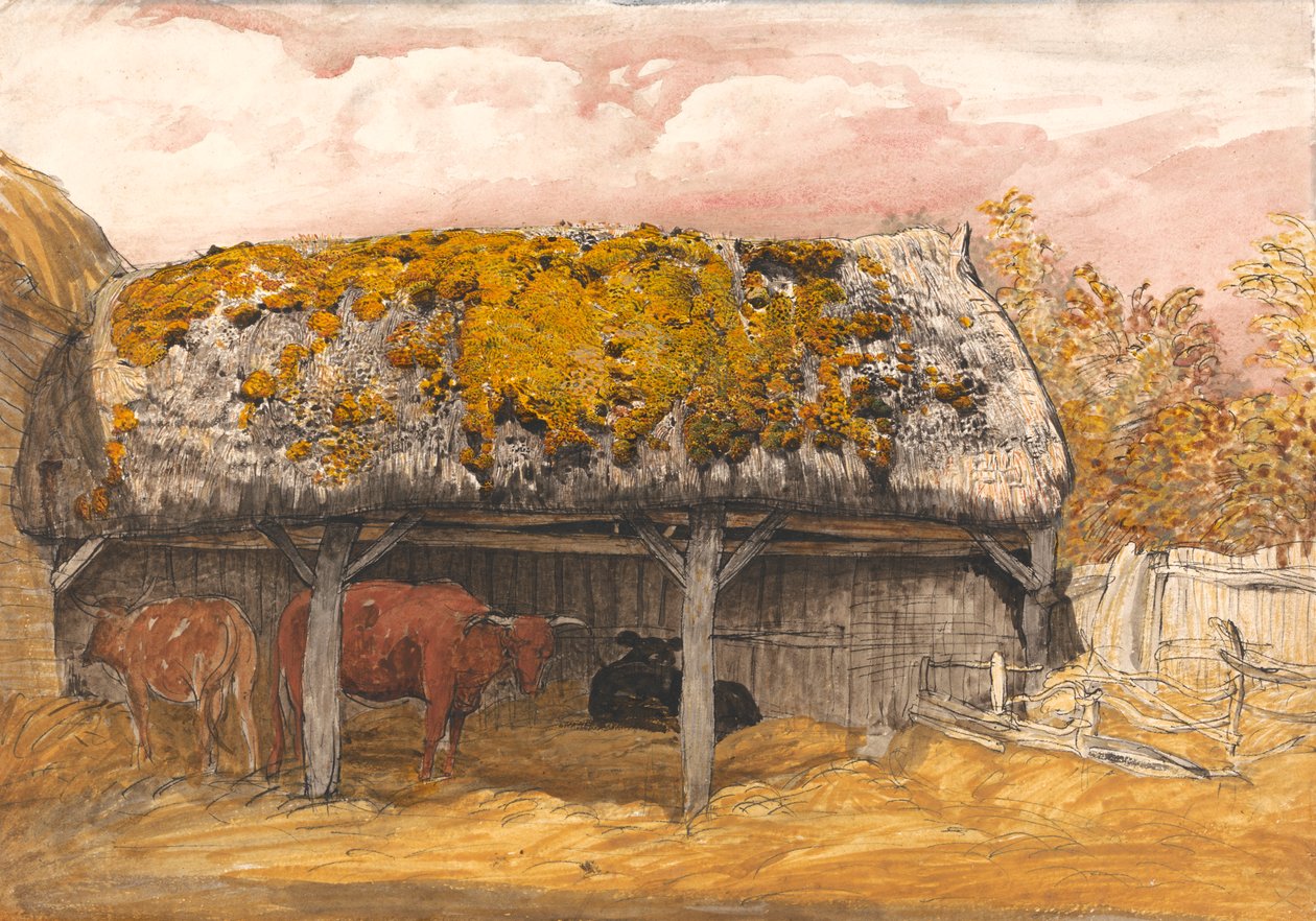 En kohytte med moset tag af Samuel Palmer