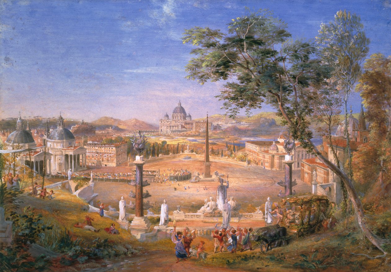 En udsigt over det moderne Rom under karnevallet, 1838 af Samuel Palmer