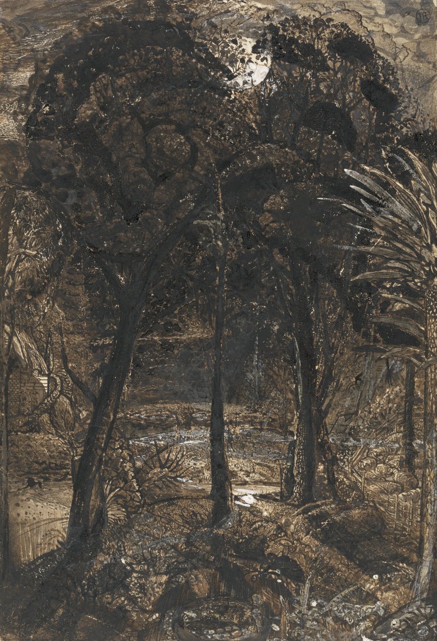 En måneskin scene med en snoet flod af Samuel Palmer