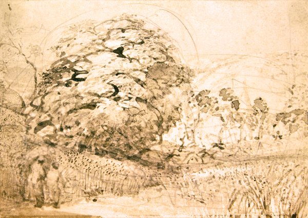 En sti gennem en kornmark, ca. 1832-33 (akvarel på papir) af Samuel Palmer