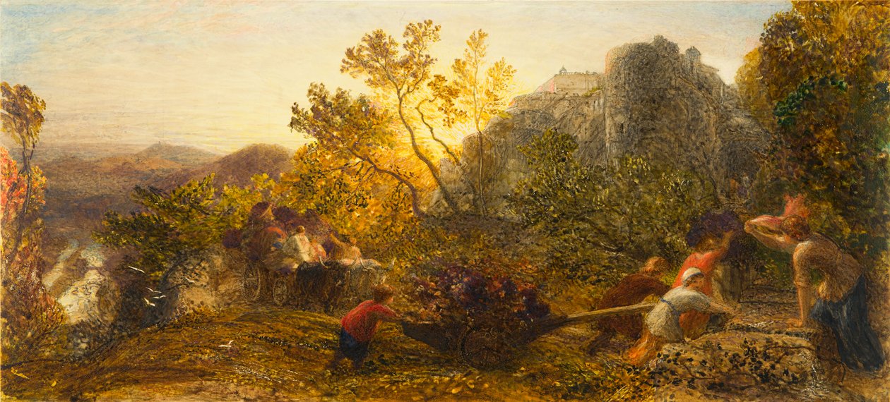 Harvest in the Vineyard, 1859 (wc, gouache og gummi arabicum på papir) af Samuel Palmer