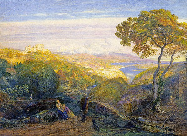 Landskab (olie på lærred) af Samuel Palmer