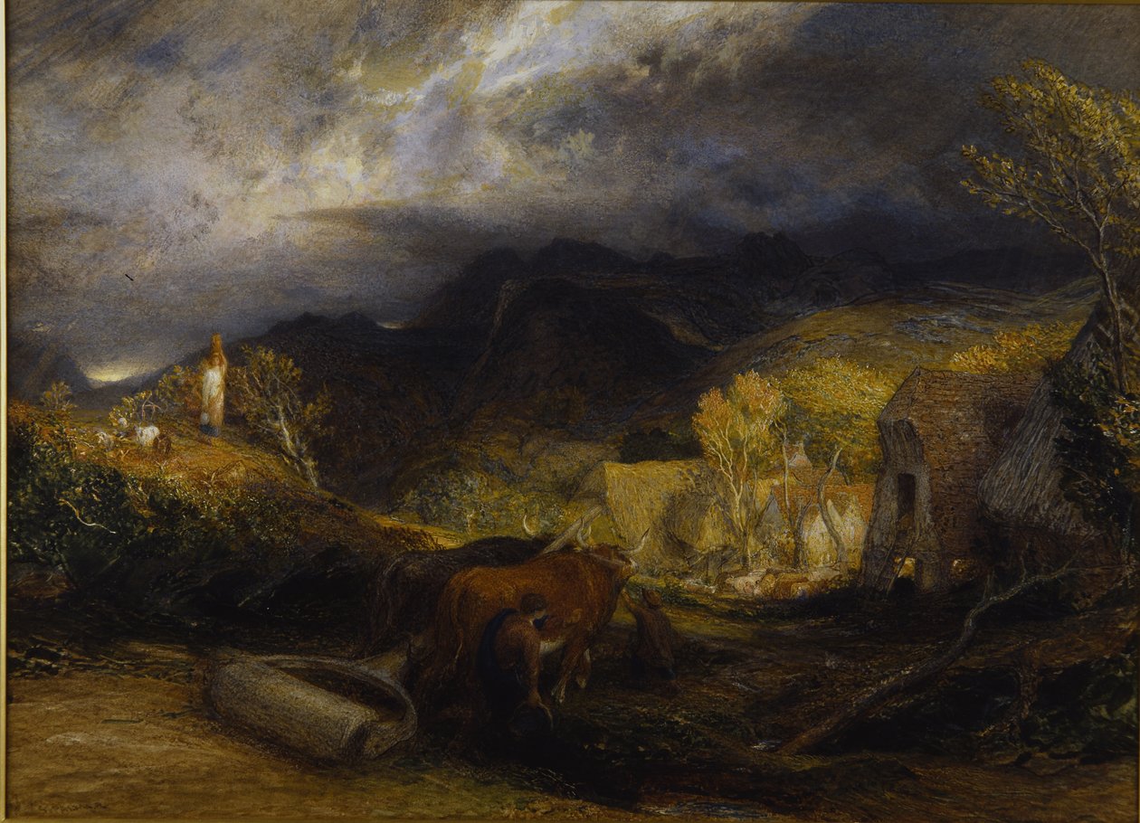 Morgen (akvarel og kropsfarve ombord) af Samuel Palmer