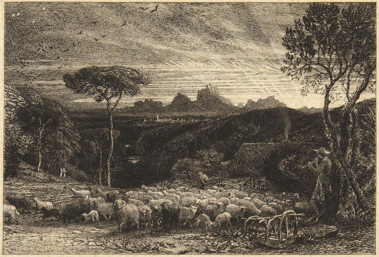 „Åbning af folden“ eller „Tidlig morgen“ af Samuel Palmer