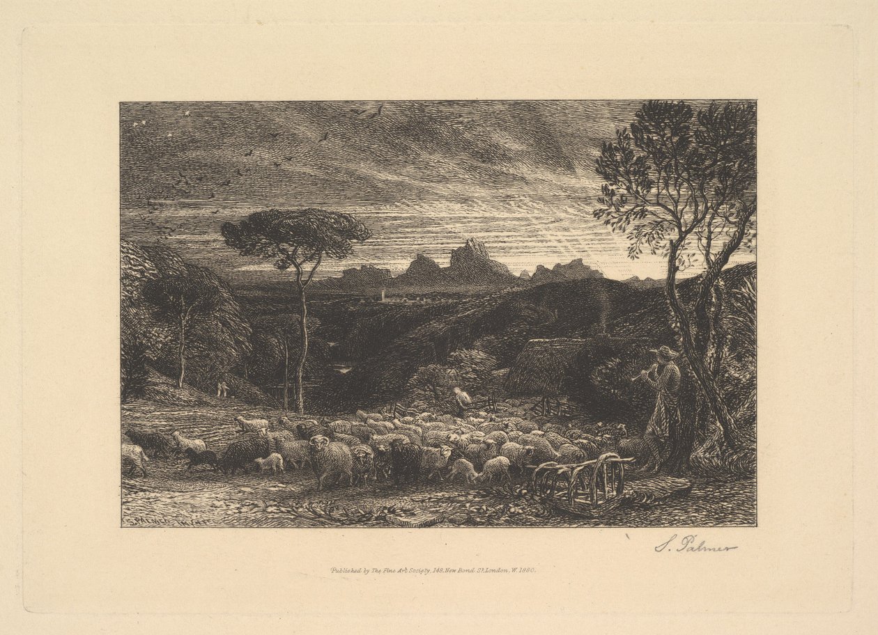 Åbning af folden, eller tidlig morgen, 1880. af Samuel Palmer