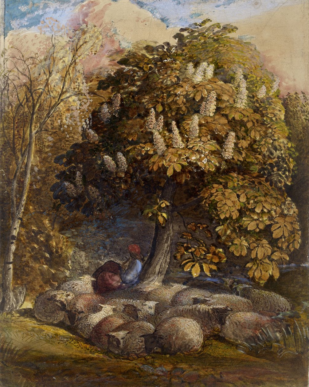 Pastoral med et hestekastanjetræ, ca. 1830-31 (akvarel og kropsfarve) af Samuel Palmer