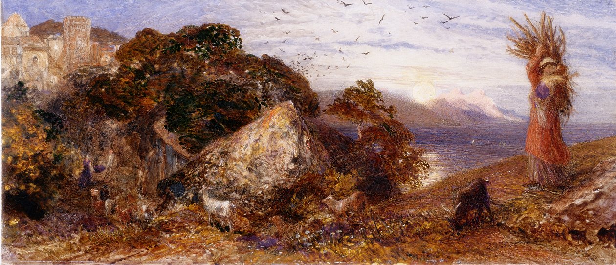 Rising Moon (kropsfarve, blyant og akvarel) af Samuel Palmer