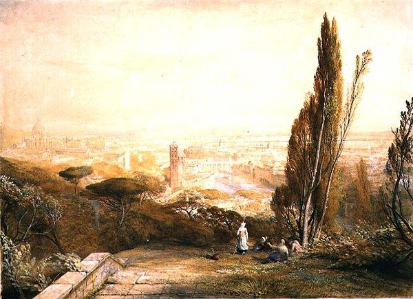 Rom, fra de vestlige bakker, ca. 1840 (blyant, akvarel og kropsfarve på papir) af Samuel Palmer