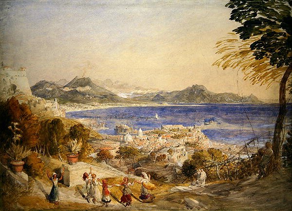 Napoli-bugten (akvarel på papir) af Samuel Palmer