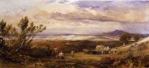 Kornmarken, overskyet morgen (akvarel) af Samuel Palmer