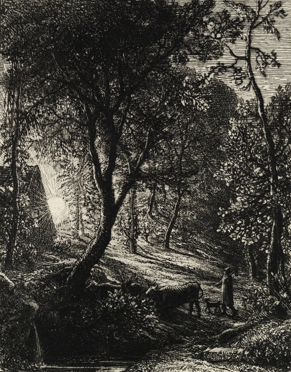Hyrdehytte eller solnedgang, 1850. af Samuel Palmer