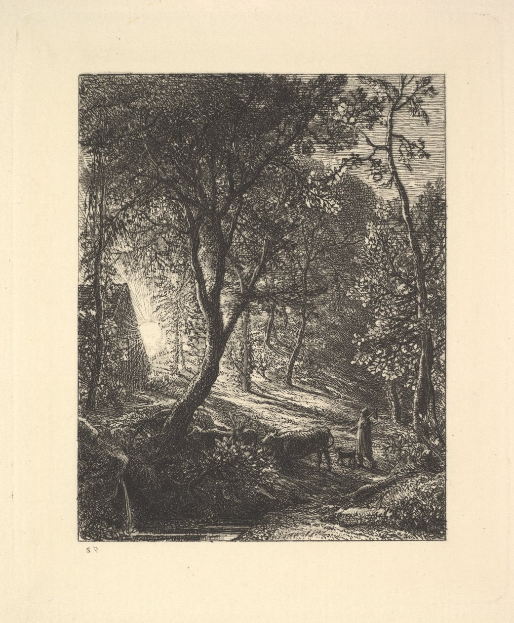 The Herdsmans Cottage, eller solnedgang, 1880. af Samuel Palmer