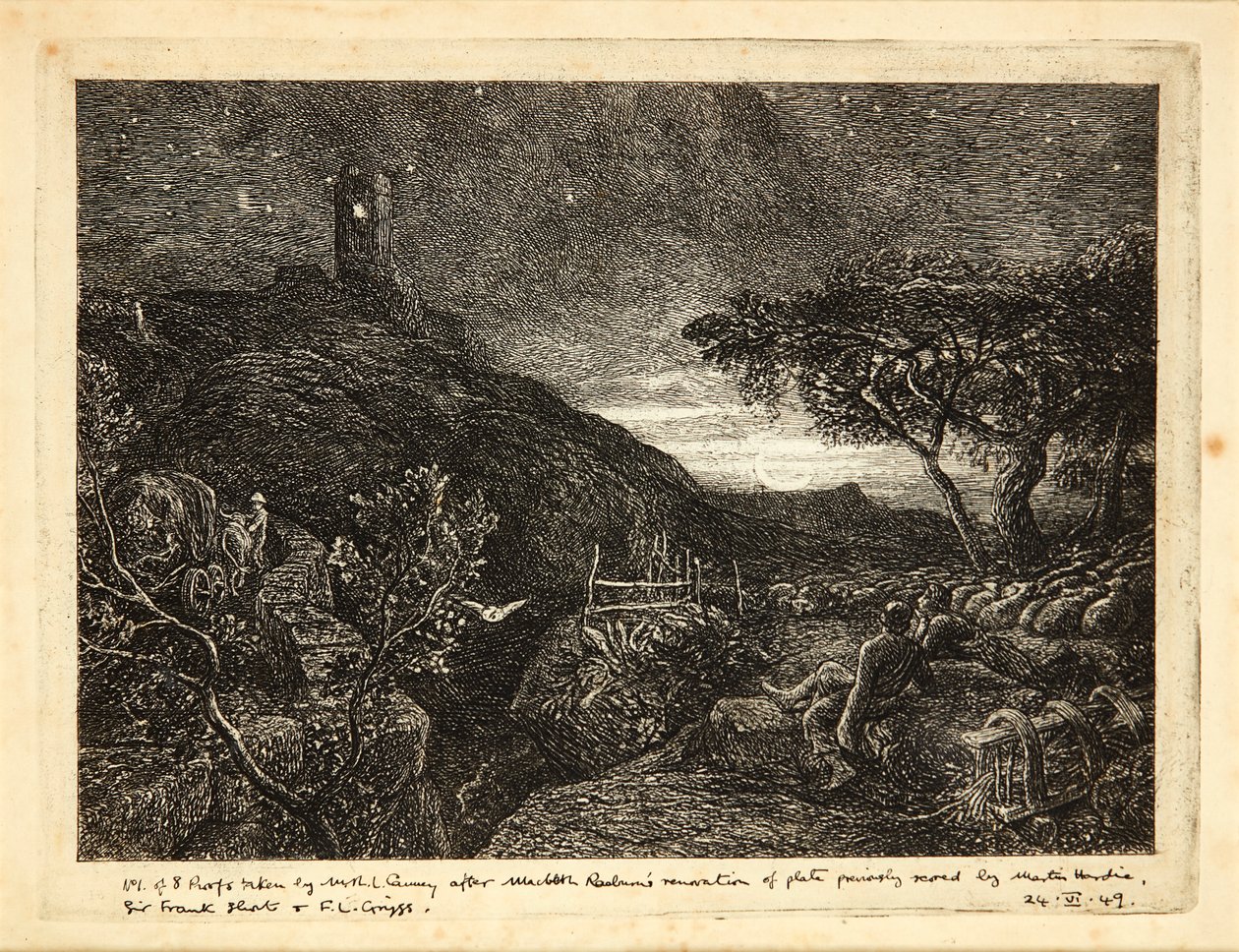 Det ensomme tårn (radering) af Samuel Palmer
