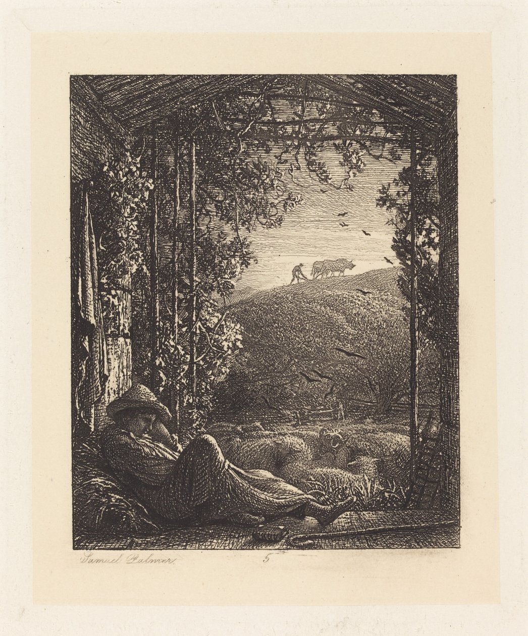 Den sovende hyrde; Tidlig morgen af Samuel Palmer