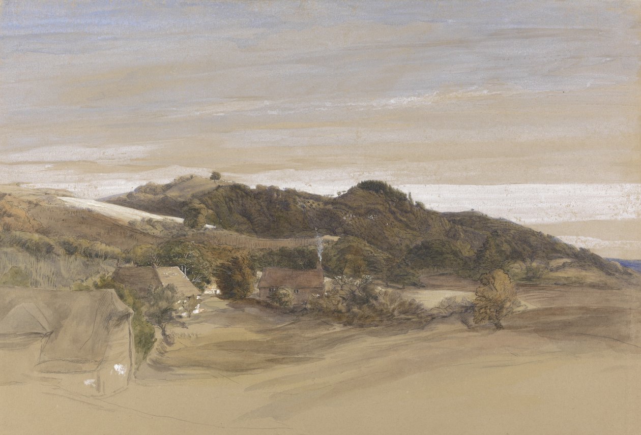 Underriver Hills, nær Sevenoaks, Kent, fra Grounds of J. Herries, Esq. ca. 1840 (pen & blæk med akvarel over grafit på papir) af Samuel Palmer