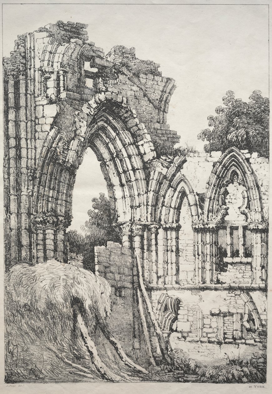 En række gamle bygninger og landlige hytter i det nordlige England: I York, Ruins af Samuel Prout