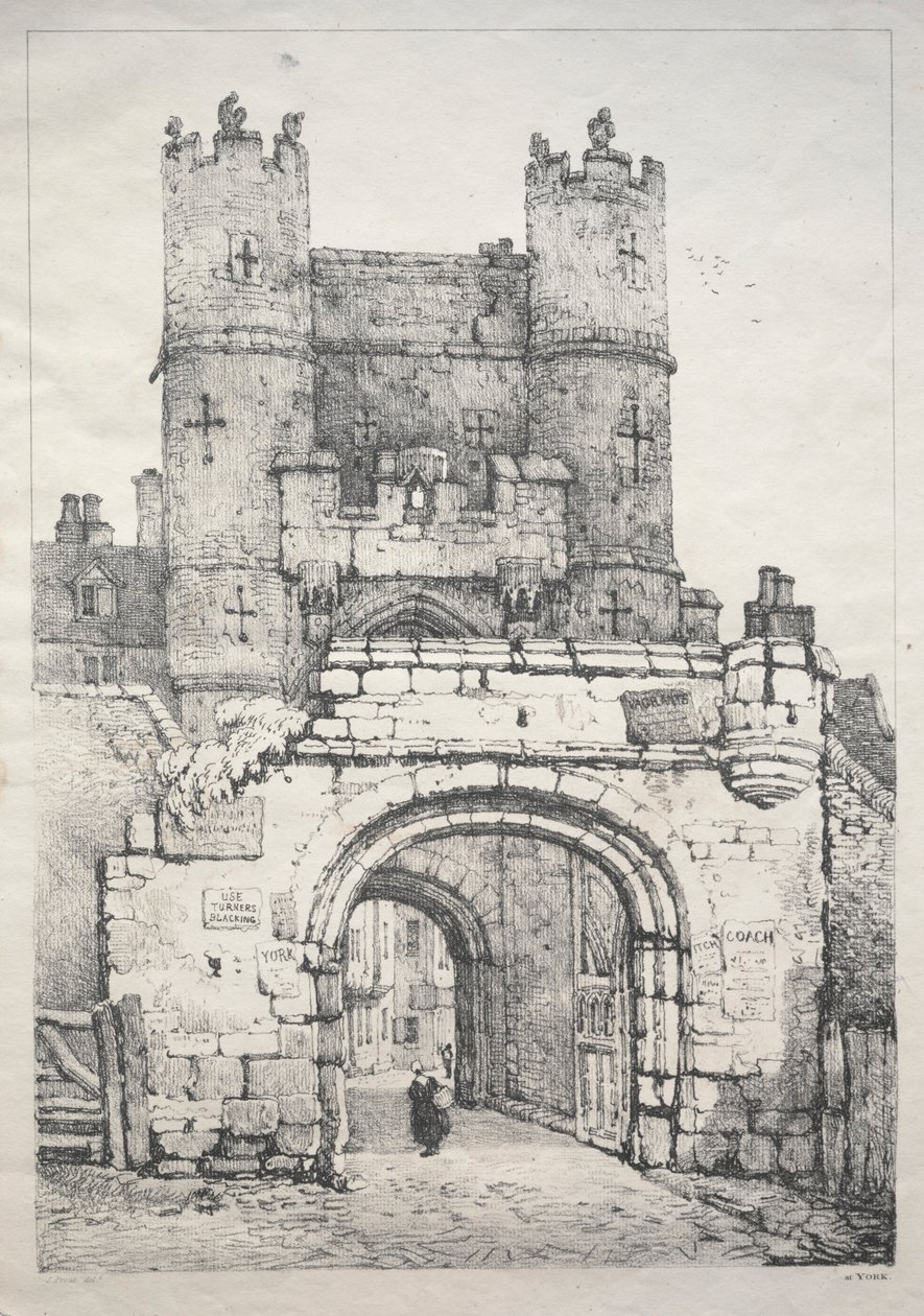 En række gamle bygninger og landlige hytter i det nordlige England: At York, Medieval Gate, 18 af Samuel Prout