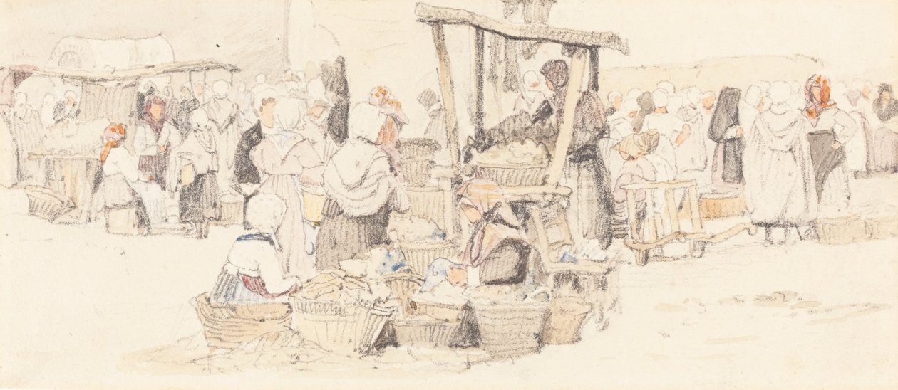 Et udendørs marked af Samuel Prout