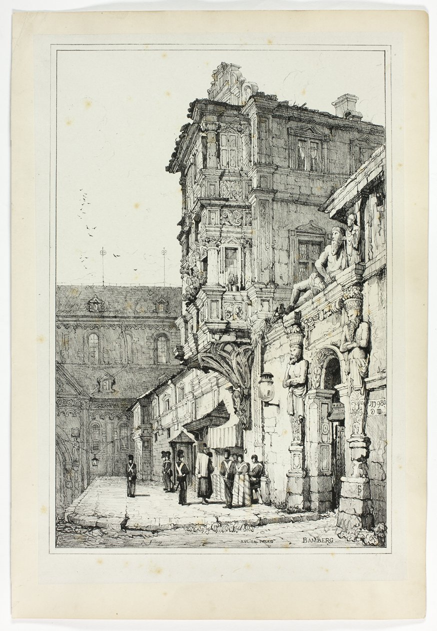 Ancien Palais, Bamberg, fra faksimiler af skitser lavet i Flandern og Tyskland af Samuel Prout