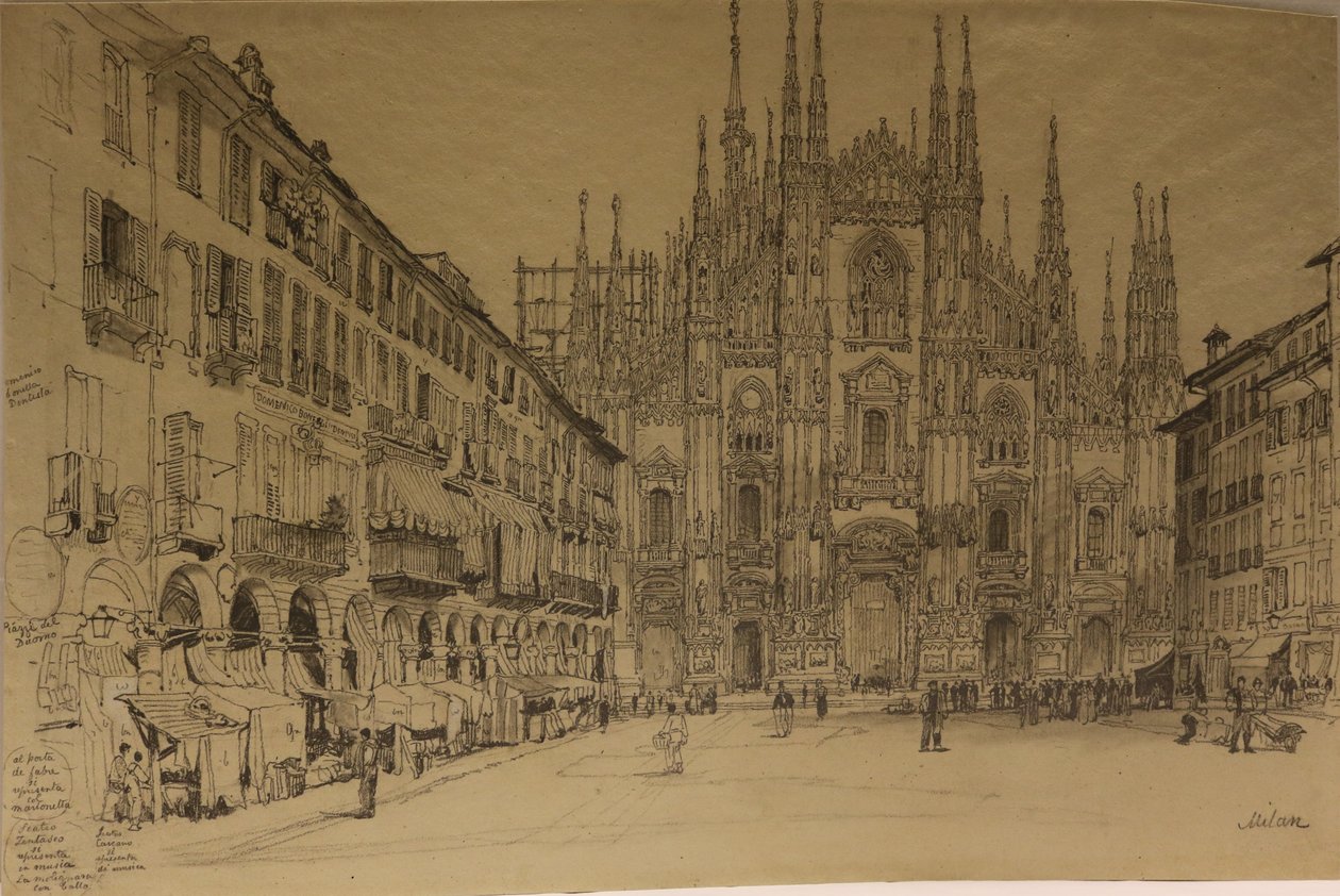 Domkirken, Milano, ukendt dato (akvarel på papir) af Samuel Prout