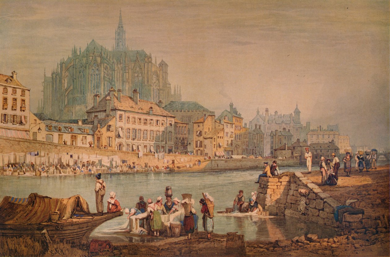Cathedral Town on a River, c1825 af Samuel Prout
