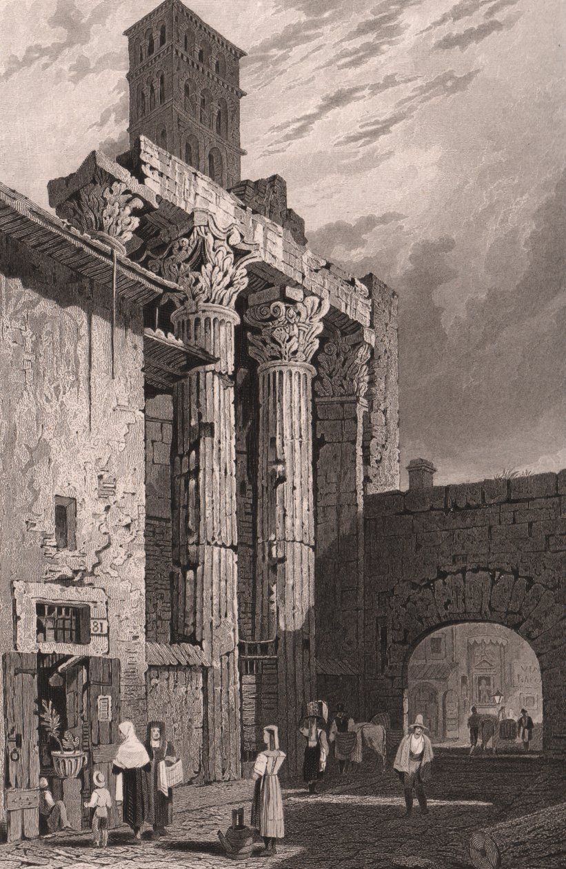 Søjler af Mars Ultors tempel, Rom, Lazio, Italien, stålstik af Samuel Prout (1783-1852) tegning, ca 15x115 cm af Samuel Prout