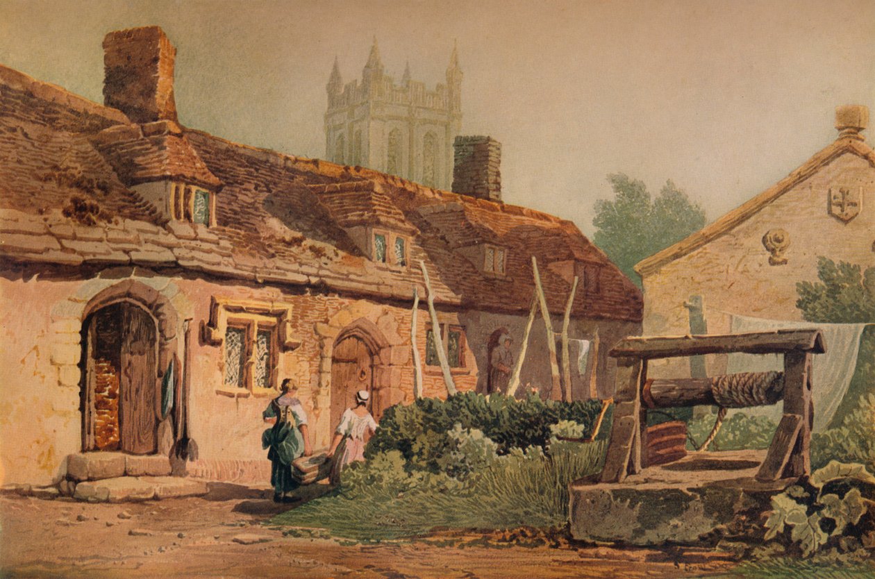 Hytter ved Glastonbury, c1819 af Samuel Prout