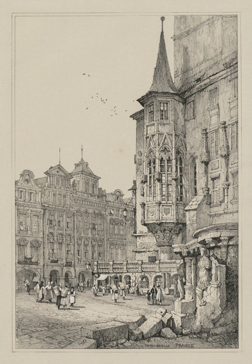 Facisimilies af skitser lavet i Flandern og Tyskland: Hotel de Ville, Prag af Samuel Prout