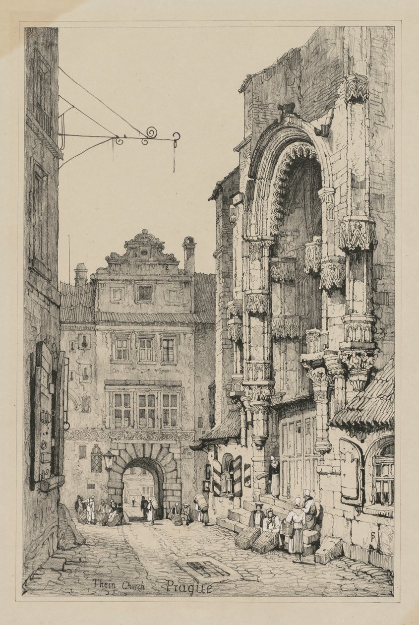 Facisimilies af skitser lavet i Flandern og Tyskland: Thein Church, Prag af Samuel Prout
