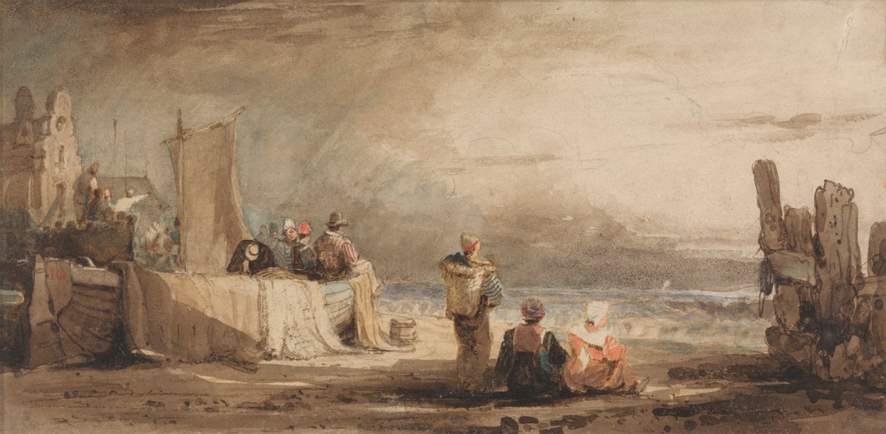Figurer på en strand af Samuel Prout