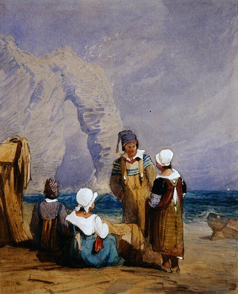 Figurer på stranden (akvarel på papir) af Samuel Prout