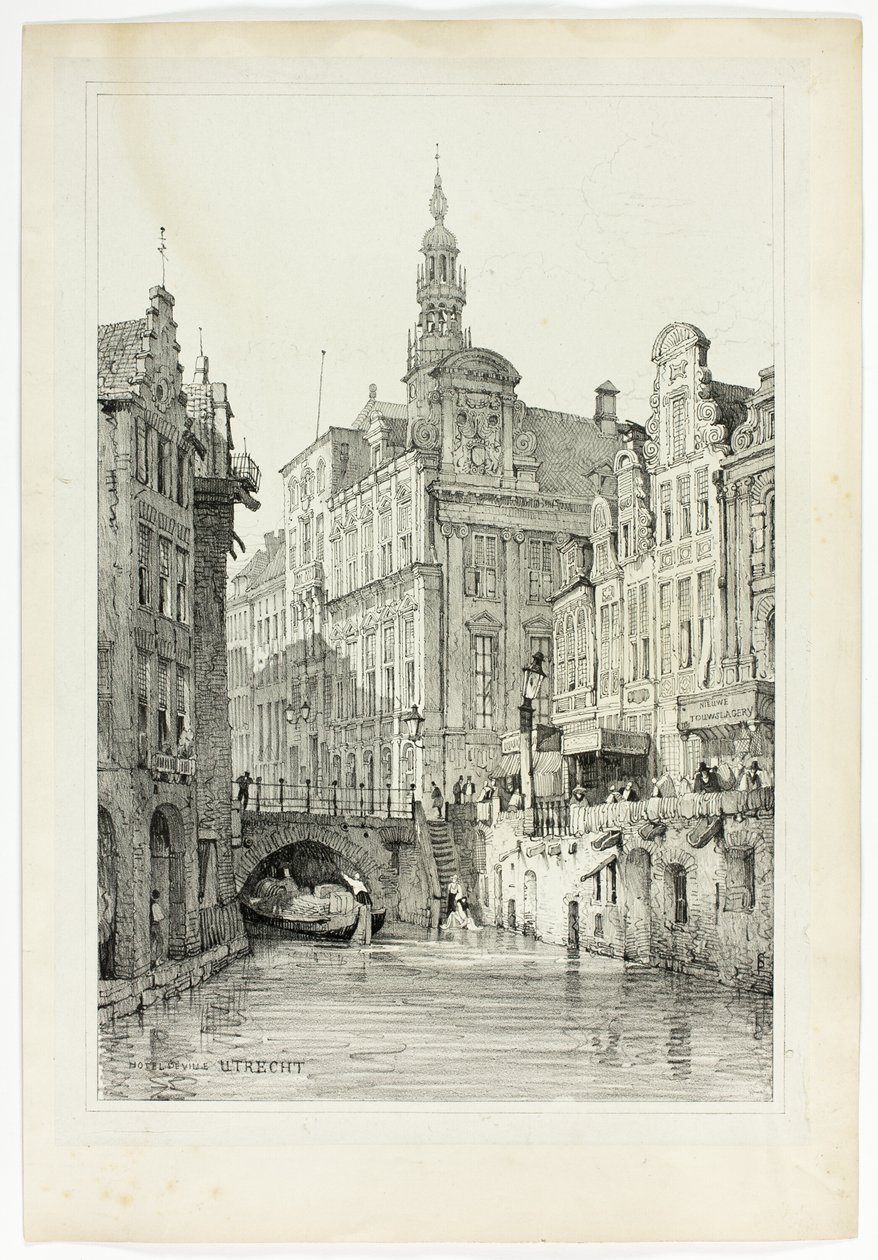 Hotel de Ville, Utrecht, fra faksimiler af skitser lavet i Flandern og Tyskland af Samuel Prout
