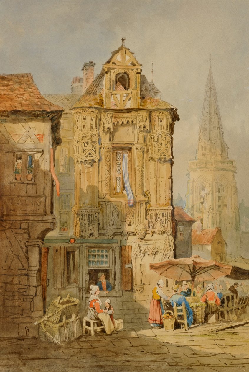 Markedsplads i Brugge, begyndelsen af det 19. århundrede. af Samuel Prout