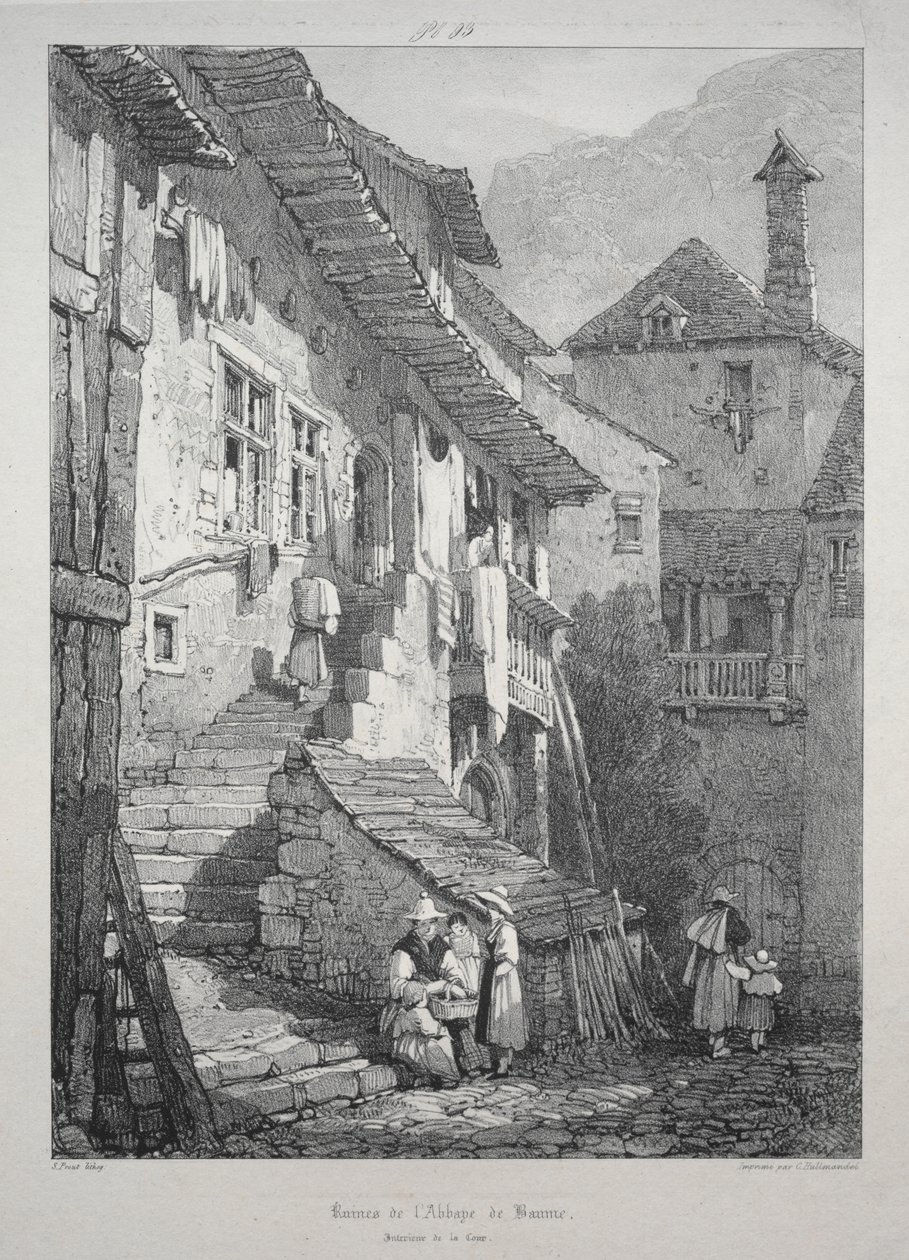 Ruinerne af Abbey of Baume. Rettens indre af Samuel Prout