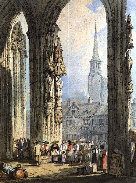 Scene fra en kirkegård af Samuel Prout