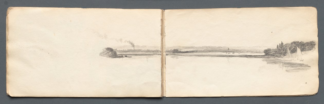 Skitsebog: Landskab med sejlbåde, 1814. af Samuel Prout