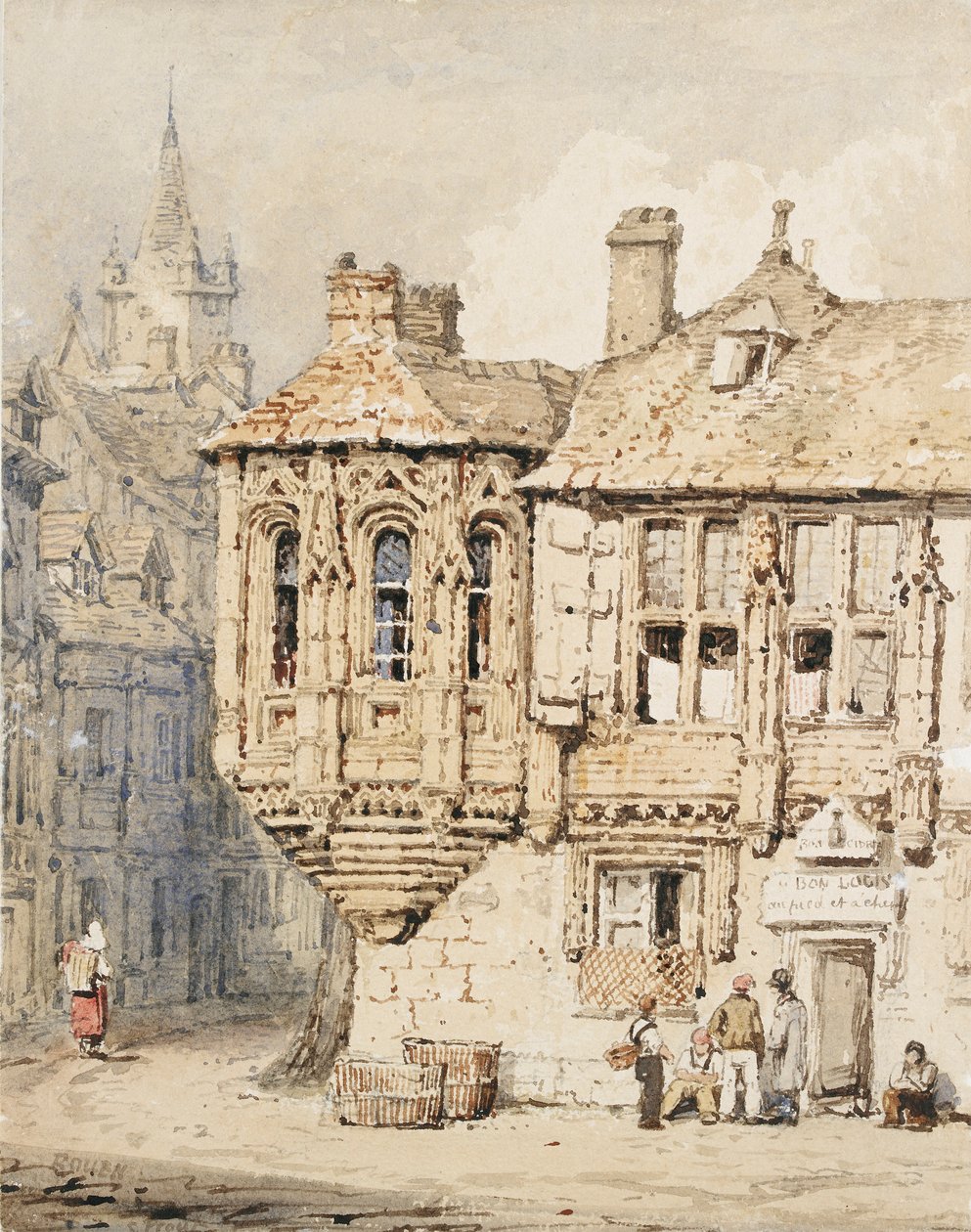 Gadescene i Rouen, begyndelsen af det 19. århundrede af Samuel Prout