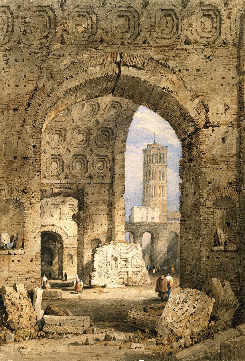 Fred Temple, Roman Forum (akvarel og gouache på off-white papir) af Samuel Prout