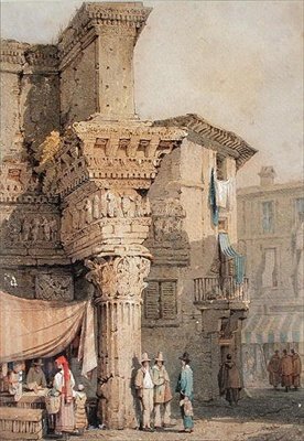 Pallas-templet, Forum of Nerva, Rom (akvarel på papir) af Samuel Prout