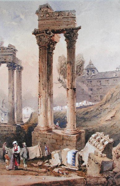 Vespasians tempel (akvarel på papir) af Samuel Prout