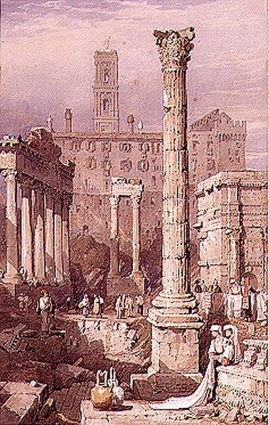 The Forum, Rom (akvarel, gouache på papir) af Samuel Prout